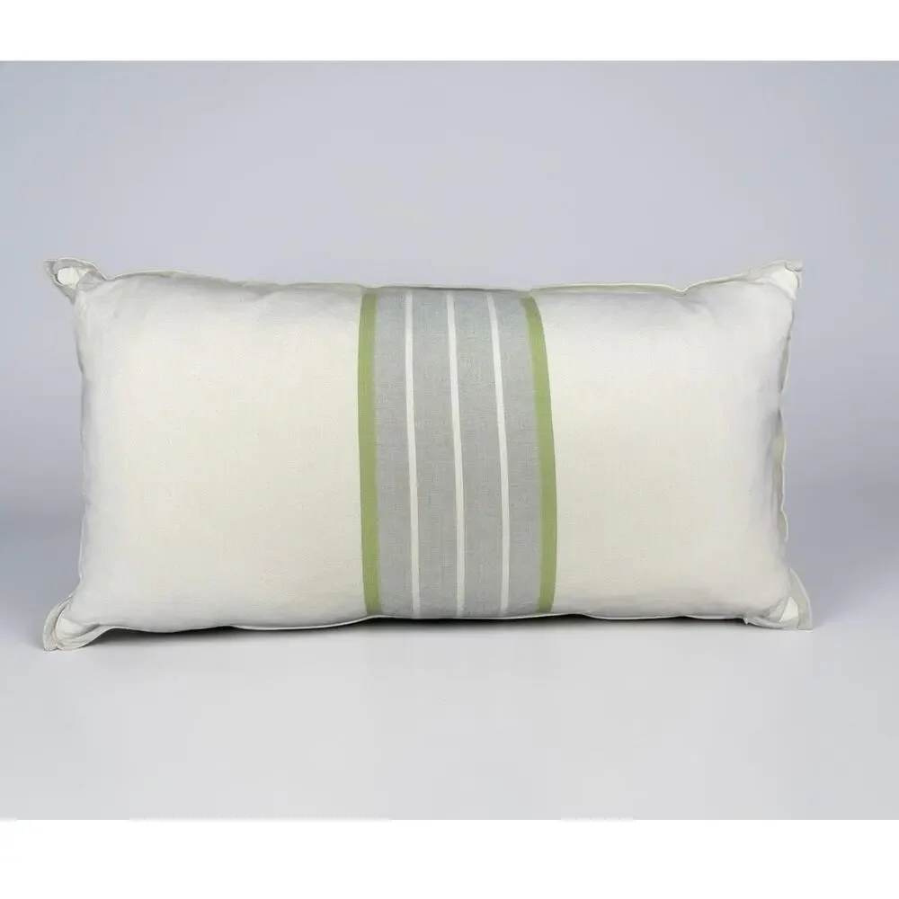 Ralph Lauren Lumbar Throw Pillow Cream Gray Cotton Green Stripe Duck Feather